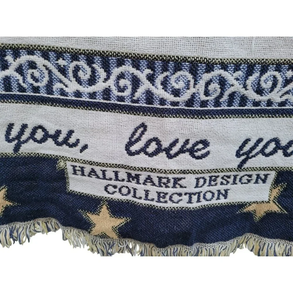 Vintage Goodwin Weavers Fringed Hallmark Cherub Angel Tapestry Throw Blanket USA